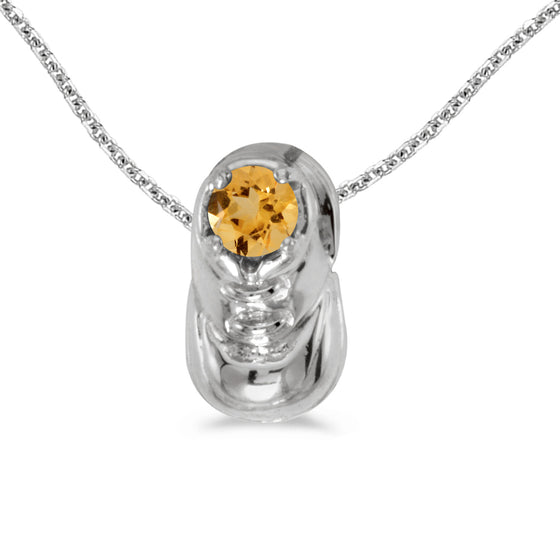 14k White Gold Round Citrine Baby Bootie Pendant