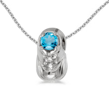  14k White Gold Round Blue Topaz Baby Bootie Pendant