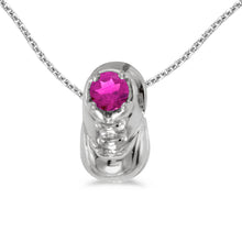  14k White Gold Round Pink Topaz Baby Bootie Pendant