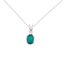  14K White Gold Oval Emerald and Diamond Pendant