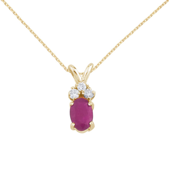 14K Yellow Gold Oval Ruby and Diamond Pendant