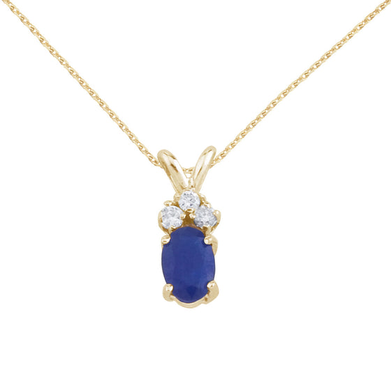 14K Yellow Gold Oval Sapphire and Diamond Pendant