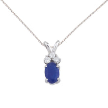  14K White Gold Oval Sapphire and Diamond Pendant