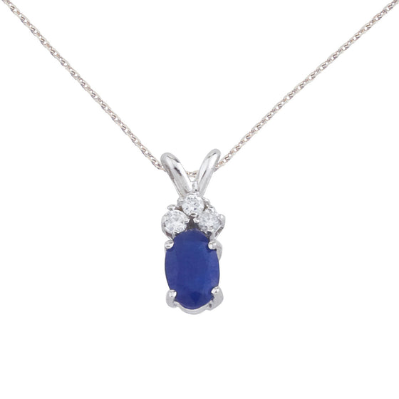 14K White Gold Oval Sapphire and Diamond Pendant