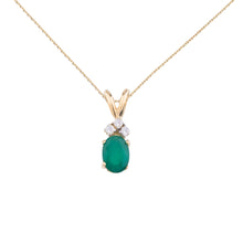  14K Yellow Gold Oval Emerald and Diamond Pendant