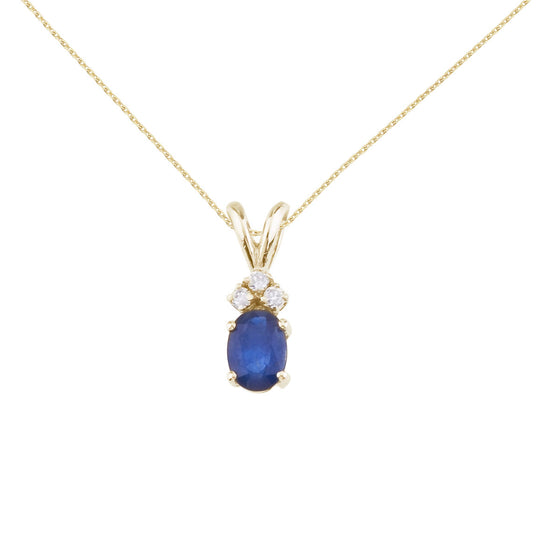 14K Yellow Gold Oval Sapphire and Diamond Pendant