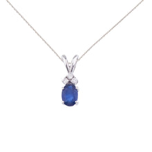  14K White Gold Oval Sapphire and Diamond Pendant