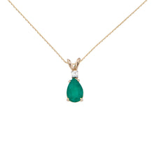  14K Yellow Gold Pear Emerald and Diamond Pendant