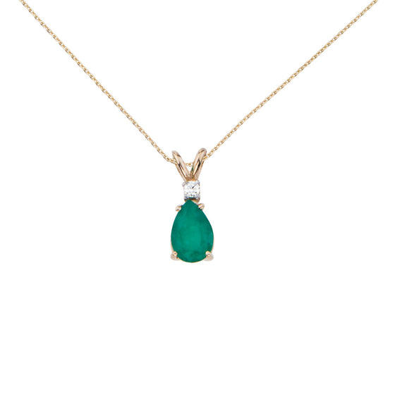14K Yellow Gold Pear Emerald and Diamond Pendant