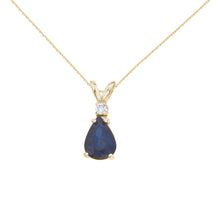  14K Yellow Gold Pear Sapphire and Diamond Pendant