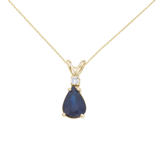 14K Yellow Gold Pear Sapphire and Diamond Pendant