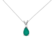  14K White Gold Pear Emerald and Diamond Pendant
