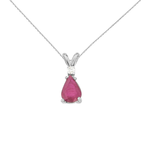 14K White Gold Pear Ruby and Diamond Pendant