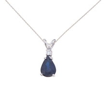  14K White Gold Pear Sapphire and Diamond Pendant