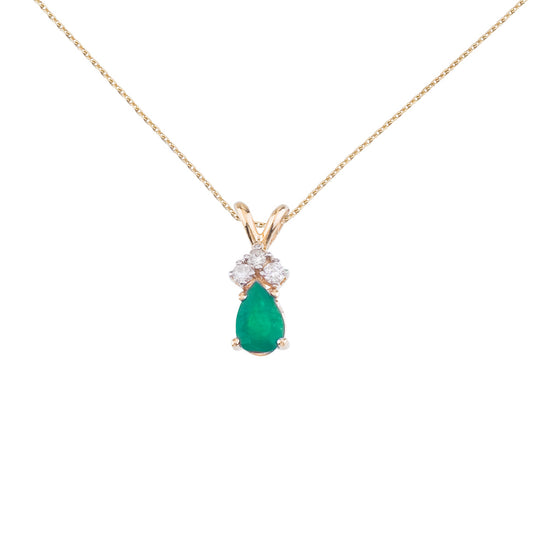 14K Yellow Gold Pear Emerald and Diamond Pendant