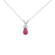  14K White Gold Pear Ruby and Diamond Pendant
