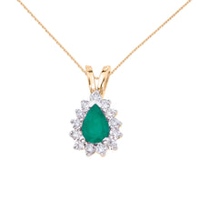  14K Yellow Gold Pear Emerald and Diamond Pendant