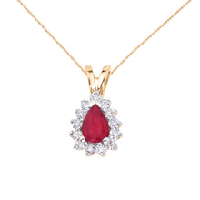  14K Yellow Gold Pear Ruby and Diamond Pendant