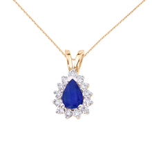 14K Yellow Gold Pear Sapphire and Diamond Pendant