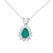  14K White Gold Pear Emerald and Diamond Pendant