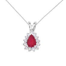  14K White Gold Pear Ruby and Diamond Pendant