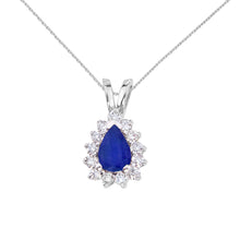  14K White Gold Pear Sapphire and Diamond Pendant