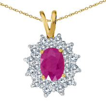  14K Yellow Gold Oval Ruby and Diamond Pendant