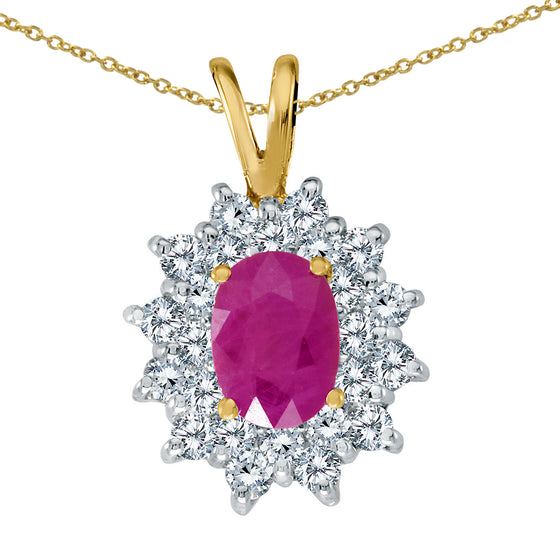 14K Yellow Gold Oval Ruby and Diamond Pendant