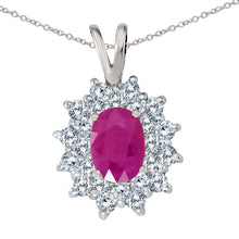  14K White Gold Oval Ruby and Diamond Pendant