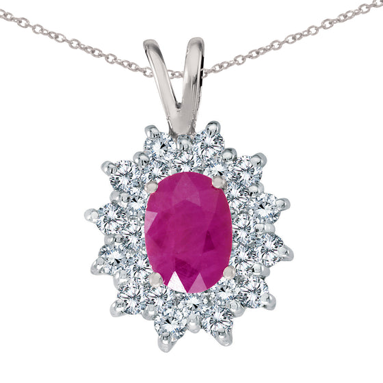 14K White Gold Oval Ruby and Diamond Pendant