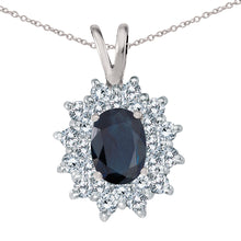  14K White Gold Oval Sapphire and Diamond Pendant