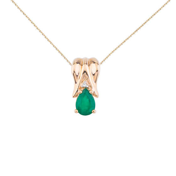 14K Yellow Gold Pear Emerald and Diamond Pendant