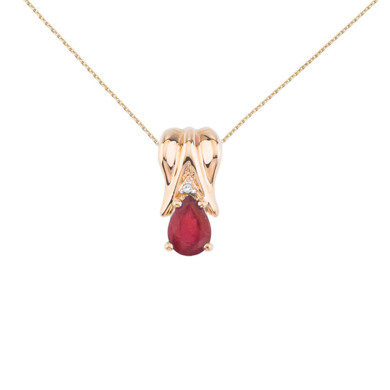 14K Yellow Gold Pear Ruby and Diamond Pendant