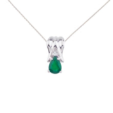  14K White Gold Pear Emerald and Diamond Pendant