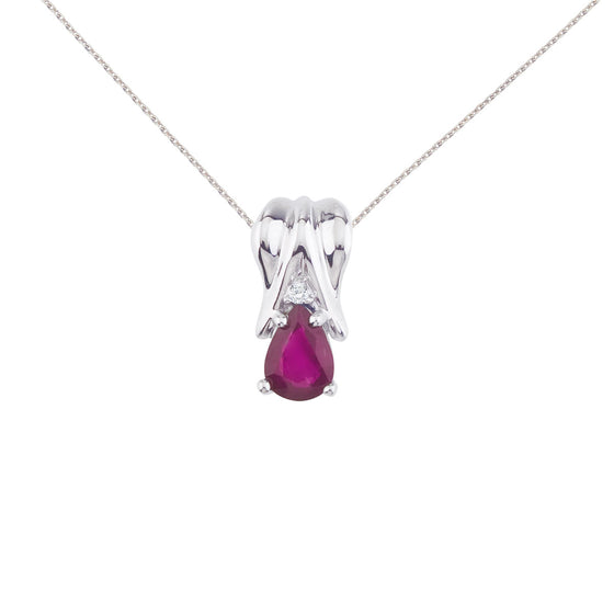 14K White Gold Pear Ruby and Diamond Pendant