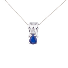  14K White Gold Pear Sapphire and Diamond Pendant