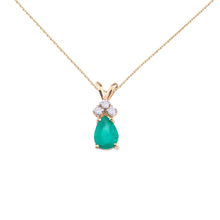  14K Yellow Gold Pear Emerald and Diamond Pendant