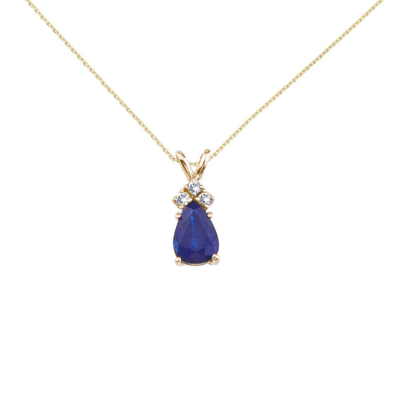 14K Yellow Gold Pear Sapphire and Diamond Pendant