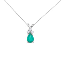  14K White Gold Pear Emerald and Diamond Pendant