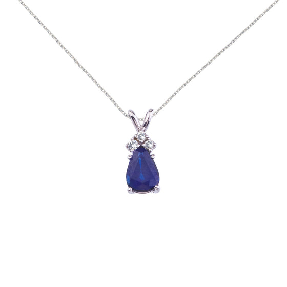 14K White Gold Pear Sapphire and Diamond Pendant