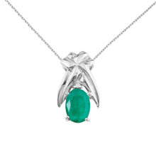  14K White Gold Oval Emerald and Diamond Pendant