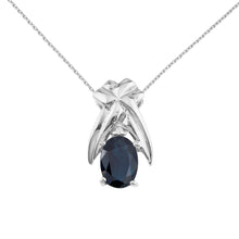  14K White Gold Oval Sapphire and Diamond Pendant