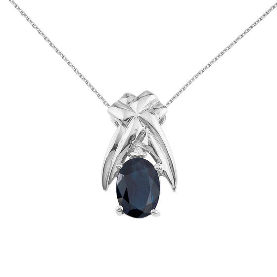 14K White Gold Oval Sapphire and Diamond Pendant