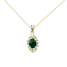  14K Yellow Gold Oval Emerald and Diamond Pendant
