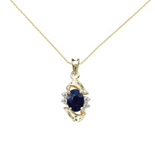  14K Yellow Gold Oval Sapphire and Diamond Pendant