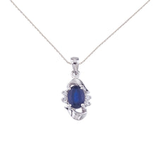  14K White Gold Oval Sapphire and Diamond Pendant