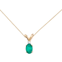  14K Yellow Gold Oval Emerald and Diamond Pendant