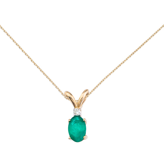 14K Yellow Gold Oval Emerald and Diamond Pendant