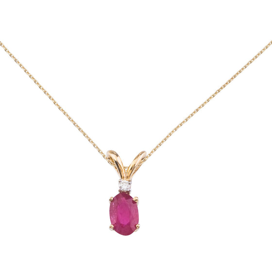 14K Yellow Gold Oval Ruby and Diamond Pendant