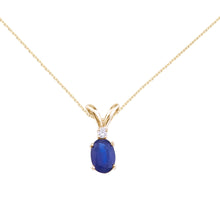  14K Yellow Gold Oval Sapphire and Diamond Pendant